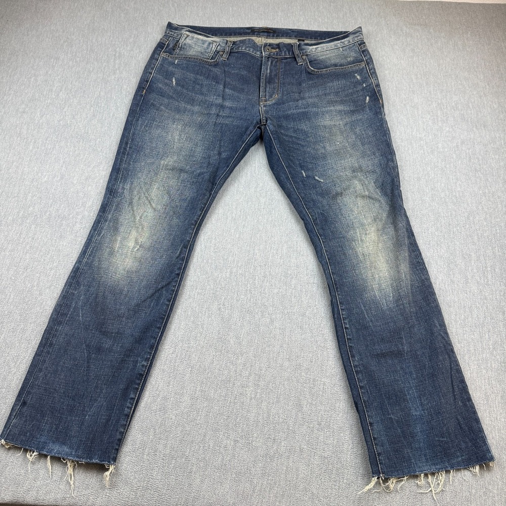 John Varvatos Jeans Mens 38 Blue Bowery Slim Straight Button Zip Cut Off Raw Hem